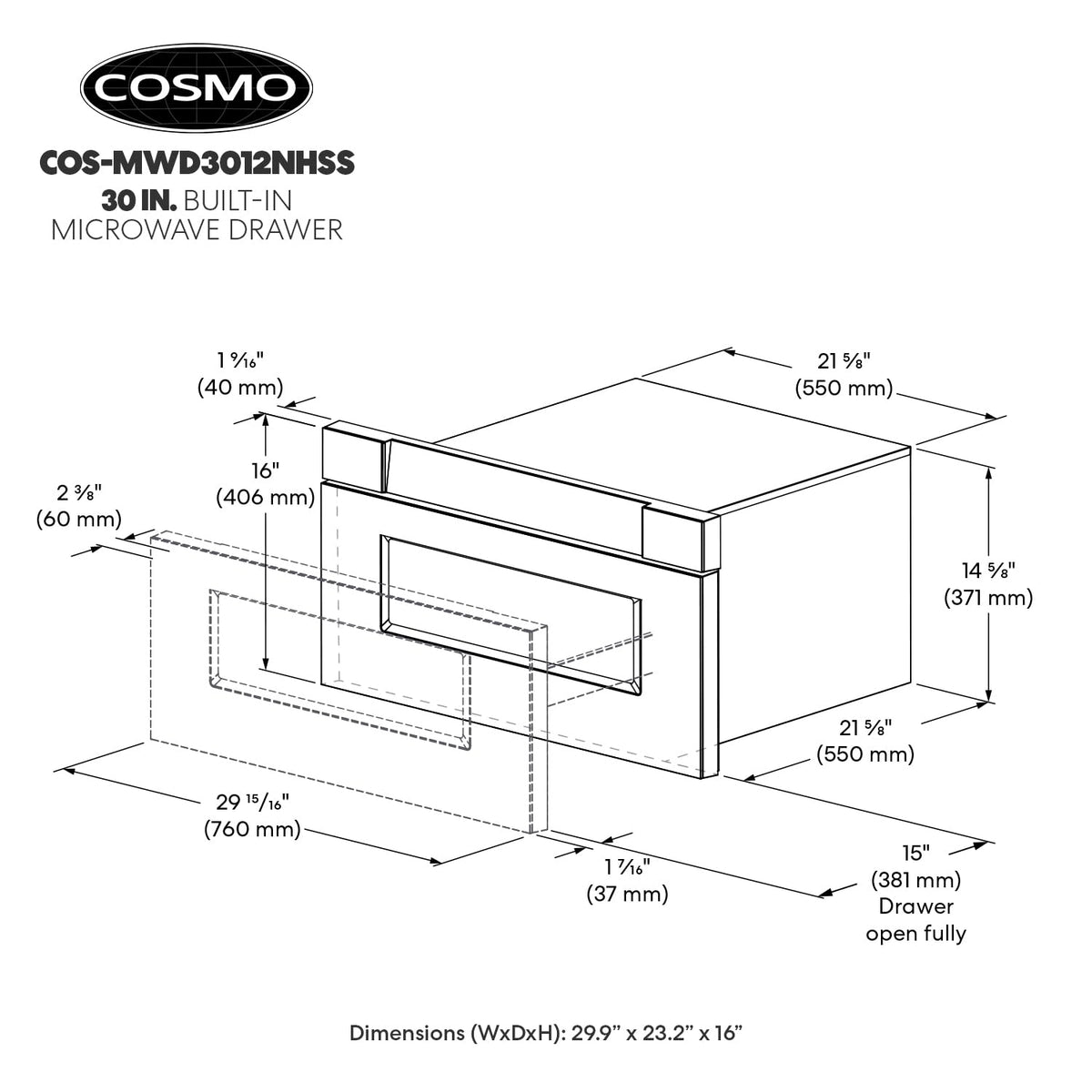 COSMO 30 in. Built-in Microwave Drawer