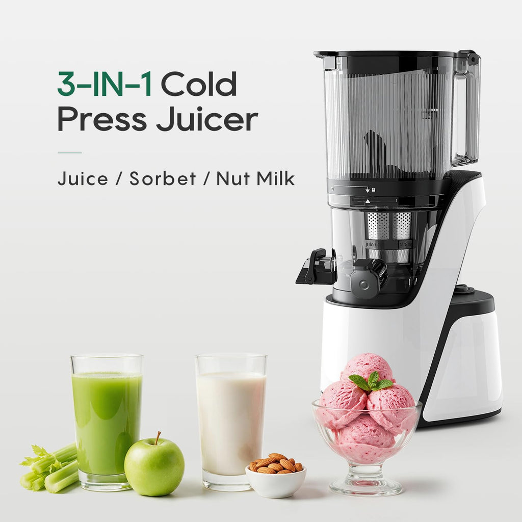 Canoly C16 Cold Press Juicer, 6" Extra Wide Feed Chute, 3-IN-1 Strainers (Juice & Sorbet & Nut Milk), Powerful AC Brushless Motor, Self Precut System, Juicer Machines with BPA-Free