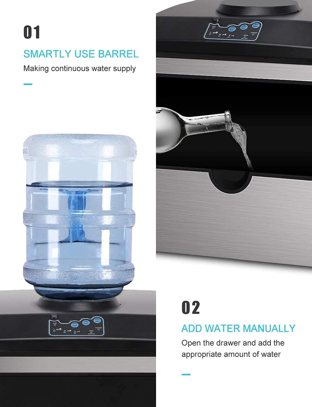 2-in-1 Stainless Steel Countertop Ice Maker & Water Dispenser