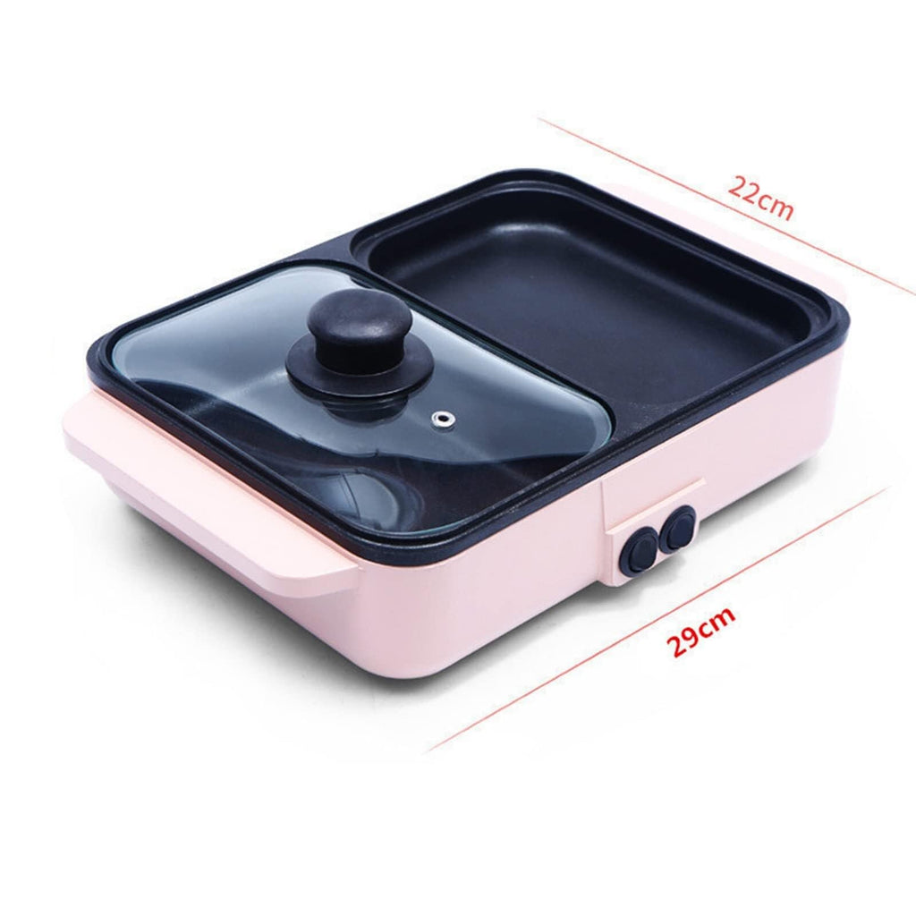 Electric Mini Grill with Hot Pot, 2-in-1 Non-Stick Indoor BBQ & Shabu Cooker, Ideal for Dorm Rooms & Small Kitchens (Black)