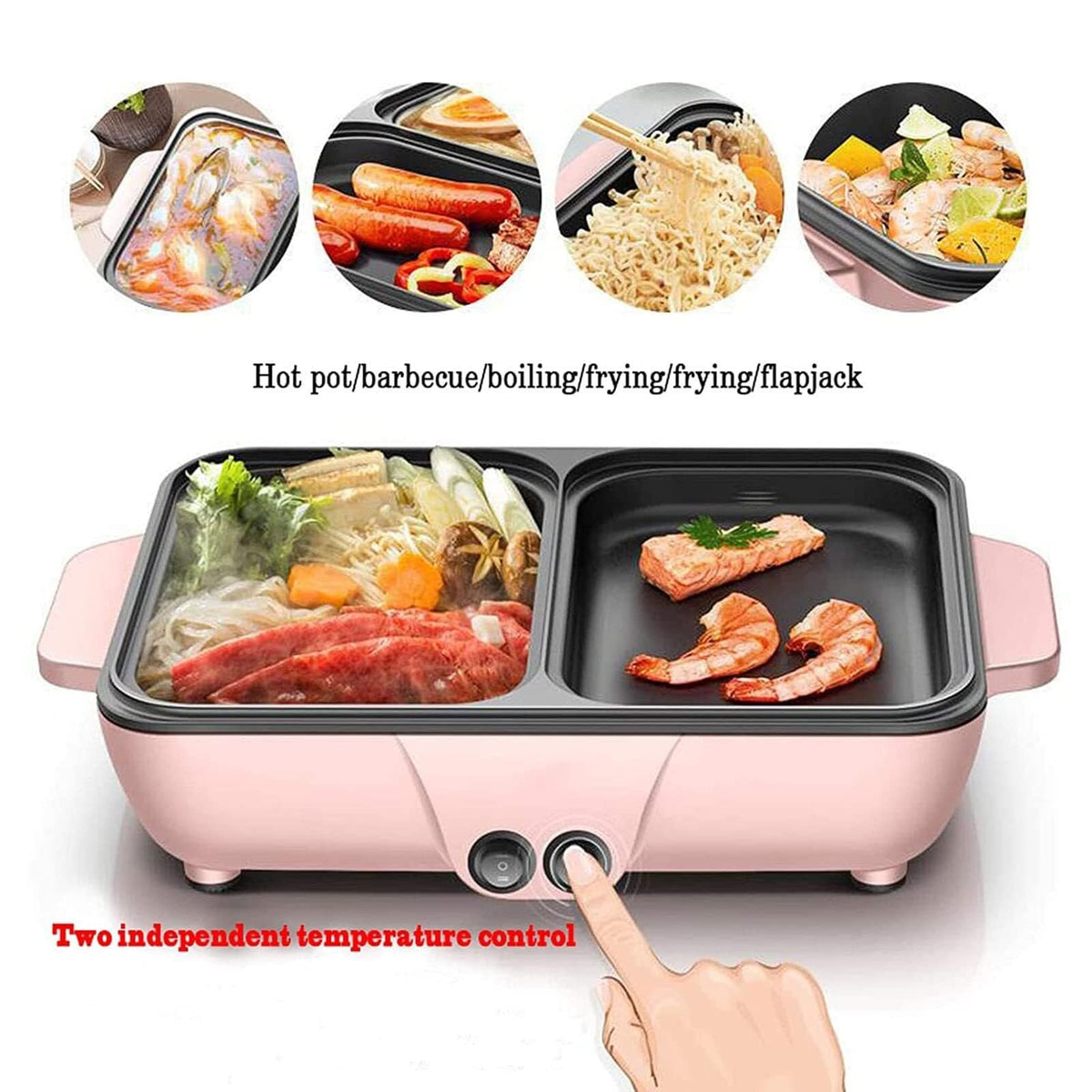 Electric Mini Grill with Hot Pot, 2-in-1 Non-Stick Indoor BBQ & Shabu Cooker, Ideal for Dorm Rooms & Small Kitchens (Black)