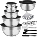 WEPSEN Electric Hand Mixer & Mixing Bowls with Airtight Lids, Handheld Mixers with Whisks Beater, Stainless Steel Metal Nesting Bowl Measuring Cups Spoons Kitchen Cake Blender for Prep Baking Supplies