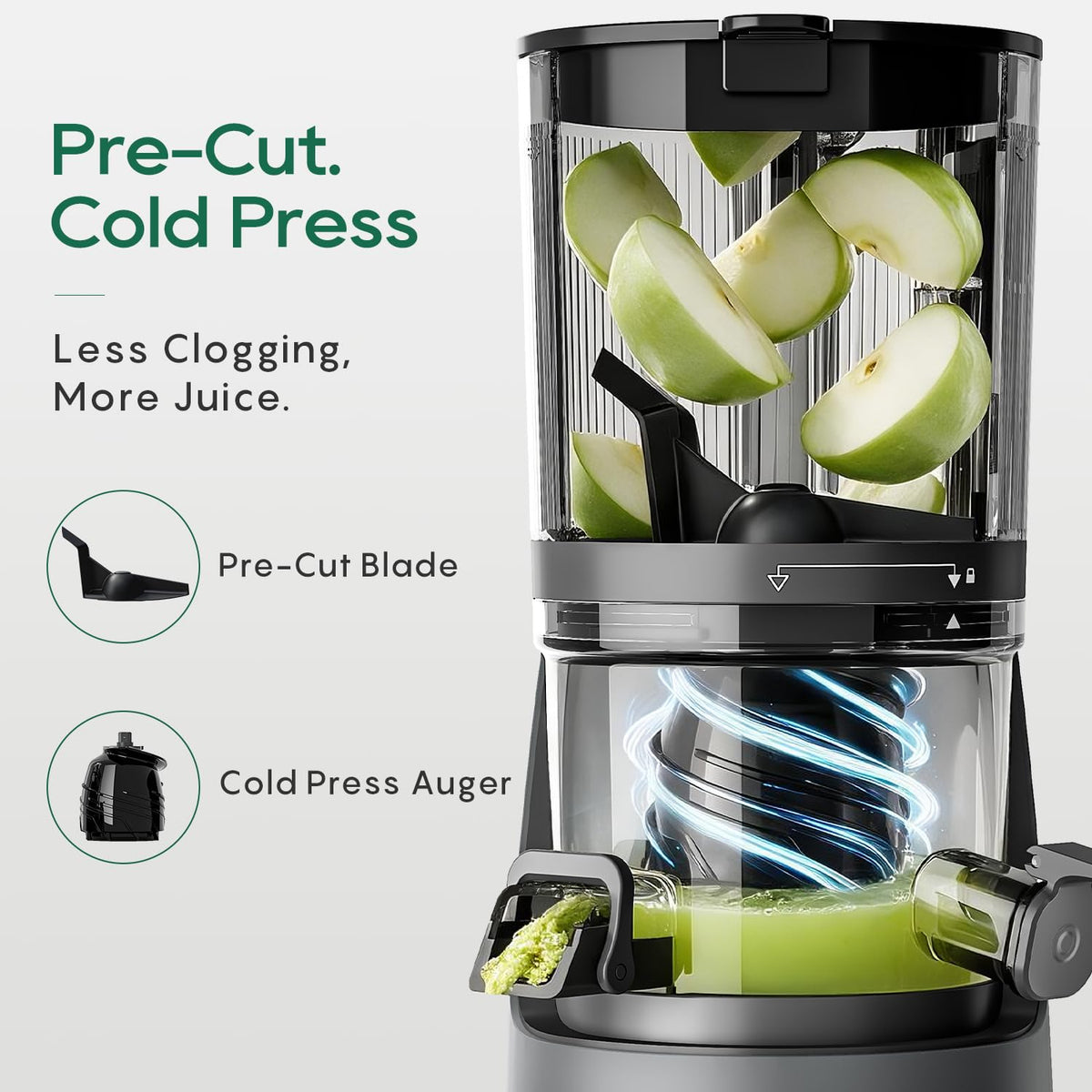 Canoly C16 Cold Press Juicer, 6" Extra Wide Feed Chute, 3-IN-1 Strainers (Juice & Sorbet & Nut Milk), Powerful AC Brushless Motor, Self Precut System, Juicer Machines with BPA-Free