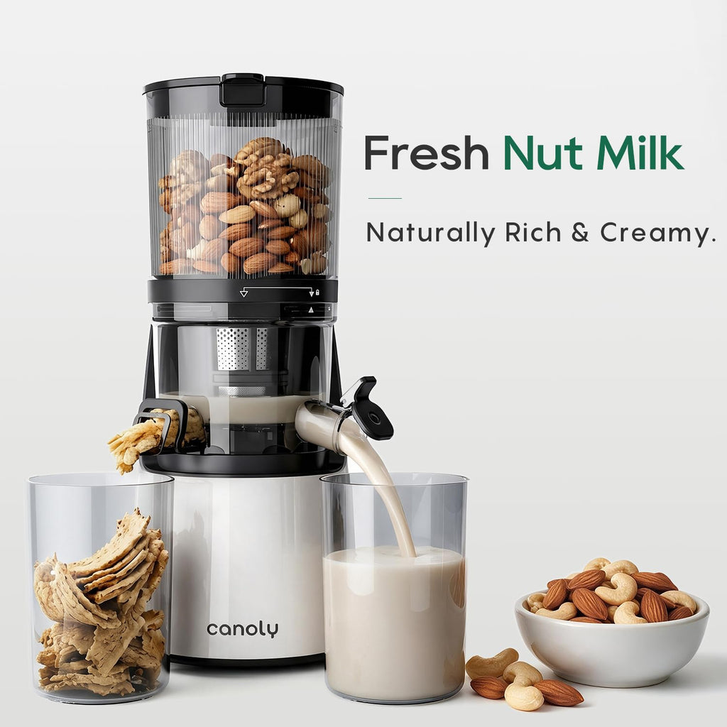 Canoly C16 Cold Press Juicer, 6" Extra Wide Feed Chute, 3-IN-1 Strainers (Juice & Sorbet & Nut Milk), Powerful AC Brushless Motor, Self Precut System, Juicer Machines with BPA-Free