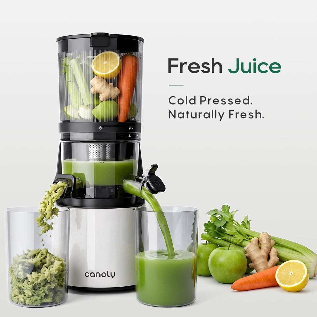 Canoly C16 Cold Press Juicer, 6" Extra Wide Feed Chute, 3-IN-1 Strainers (Juice & Sorbet & Nut Milk), Powerful AC Brushless Motor, Self Precut System, Juicer Machines with BPA-Free