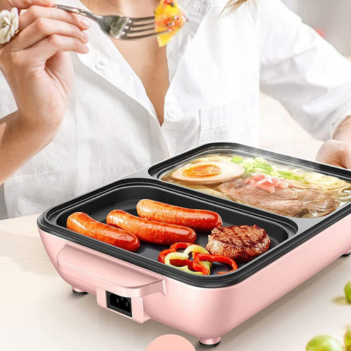 2-in-1 Electric Mini Hot Pot & Nonstick Indoor BBQ Grill