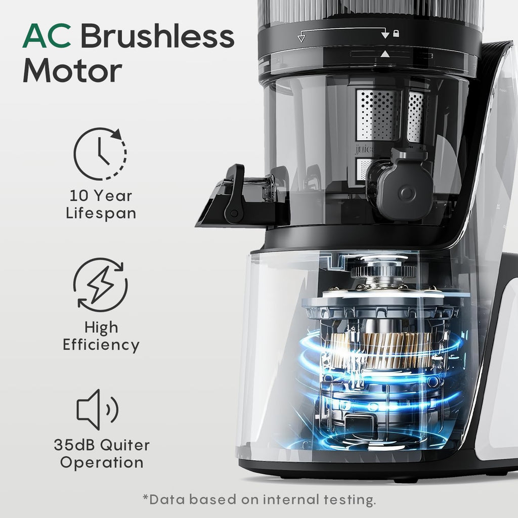 Canoly C16 Cold Press Juicer, 6" Extra Wide Feed Chute, 3-IN-1 Strainers (Juice & Sorbet & Nut Milk), Powerful AC Brushless Motor, Self Precut System, Juicer Machines with BPA-Free