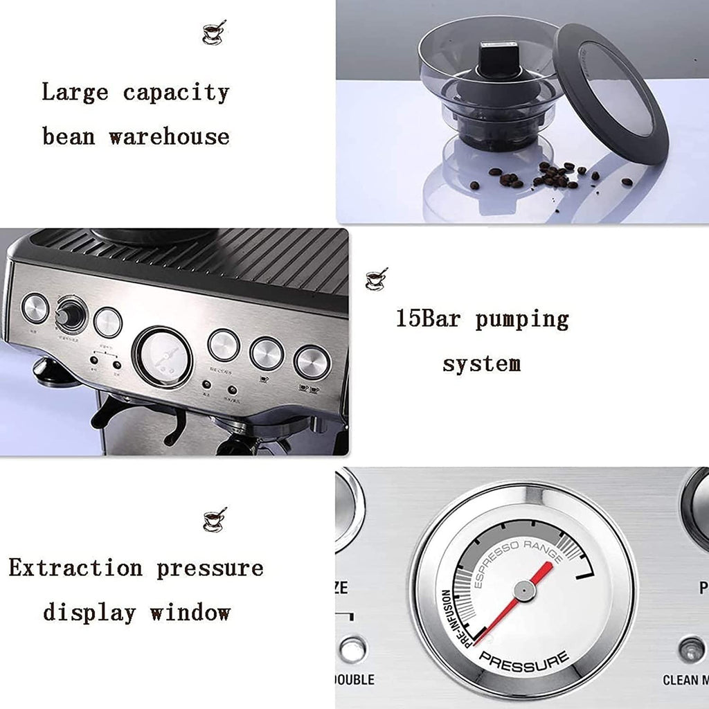 PZHANGZVH Espresso Machine Coffee Maker 15 Bar Semi-automatic Espresso Machine Milk Froth Grinding Machine for Home Removable Parts for Easy Cleaning