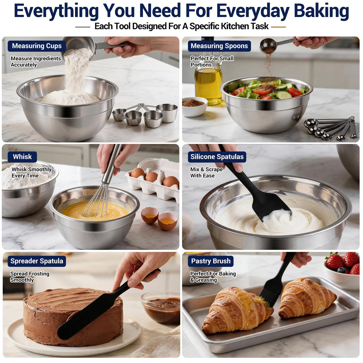 WEPSEN Electric Hand Mixer & Mixing Bowls with Airtight Lids, Handheld Mixers with Whisks Beater, Stainless Steel Metal Nesting Bowl Measuring Cups Spoons Kitchen Cake Blender for Prep Baking Supplies