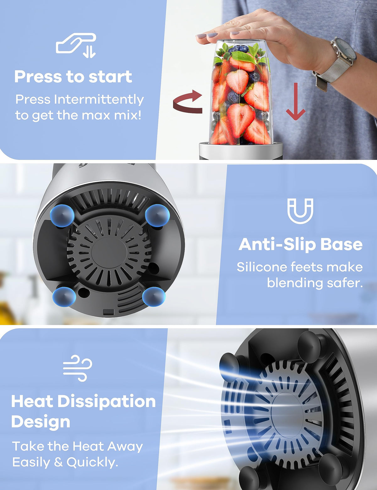 Ganiza Smoothie Blender, 900W Blenders for Shakes and Smoothies, GB10 Smoothies Maker with 4 BPA-Free Portable Cup, Nutritious Recipe