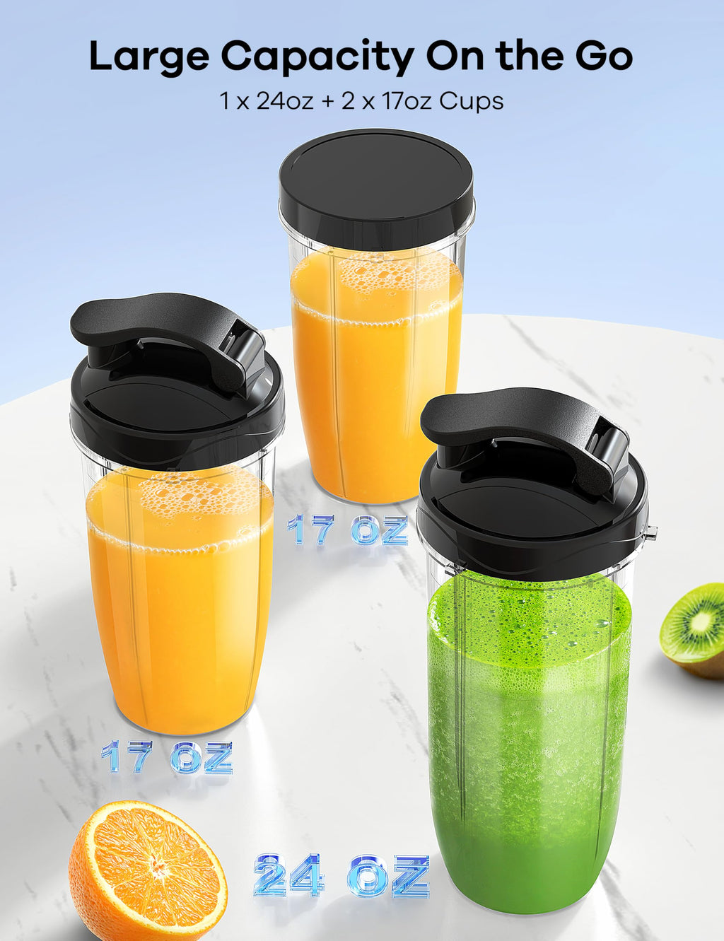 Ganiza Blender for Smoothies, 14Pcs Personal Blender for Shake and Smoothies for Kitchen with 3 Portable Blender Cups (1x24oz & 2X17oz), Single Serve Smoothie Maker, Nutritious Recipe Smoothie Blender