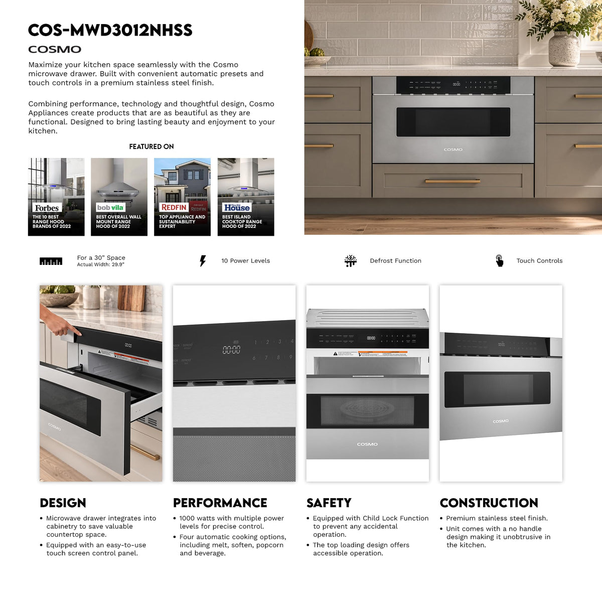 COSMO 30 in. Built-in Microwave Drawer