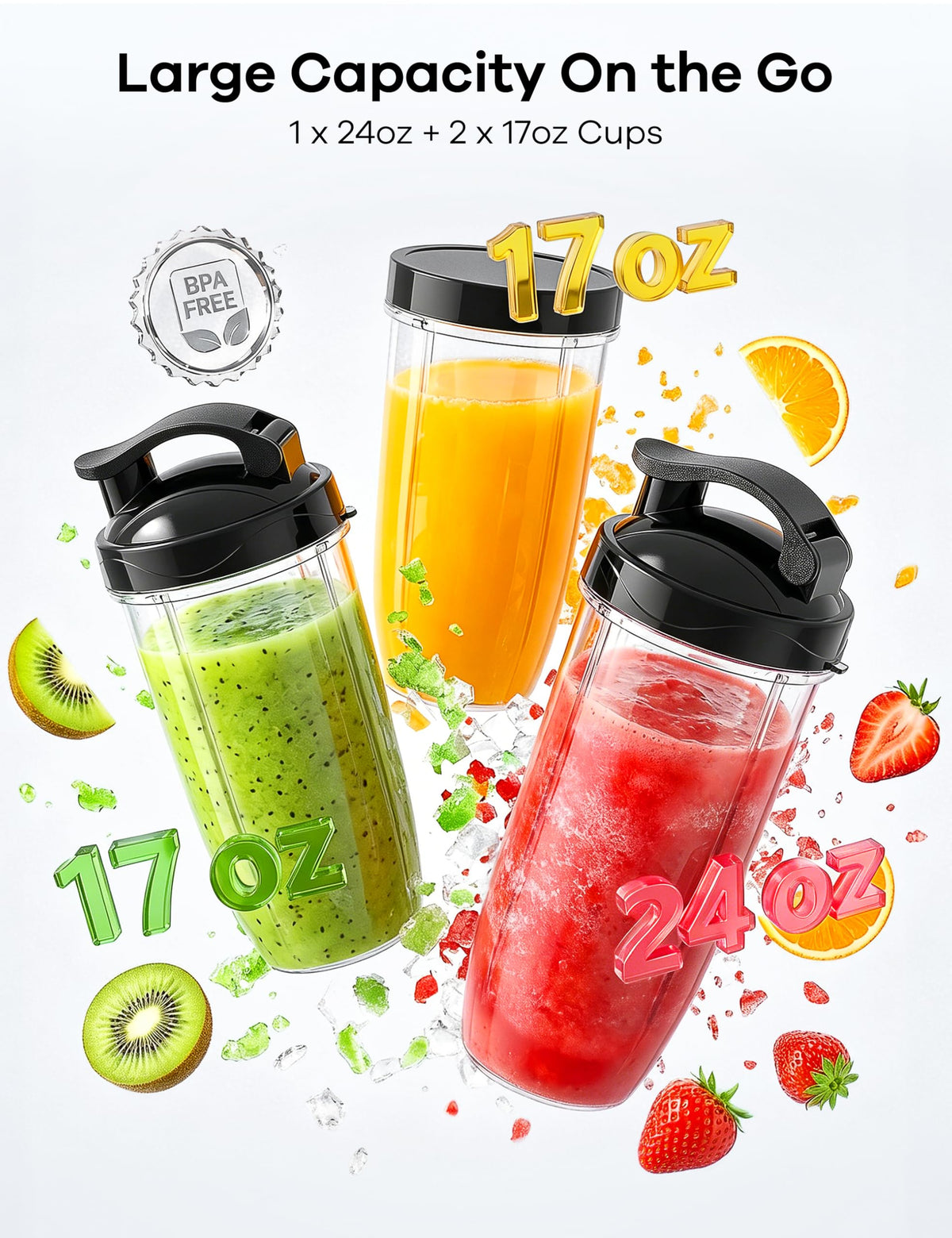 Ganiza Blender for Smoothies, 14Pcs Personal Blender for Shake and Smoothies for Kitchen with 3 Portable Blender Cups (1x24oz & 2X17oz), Single Serve Smoothie Maker, Nutritious Recipe Smoothie Blender