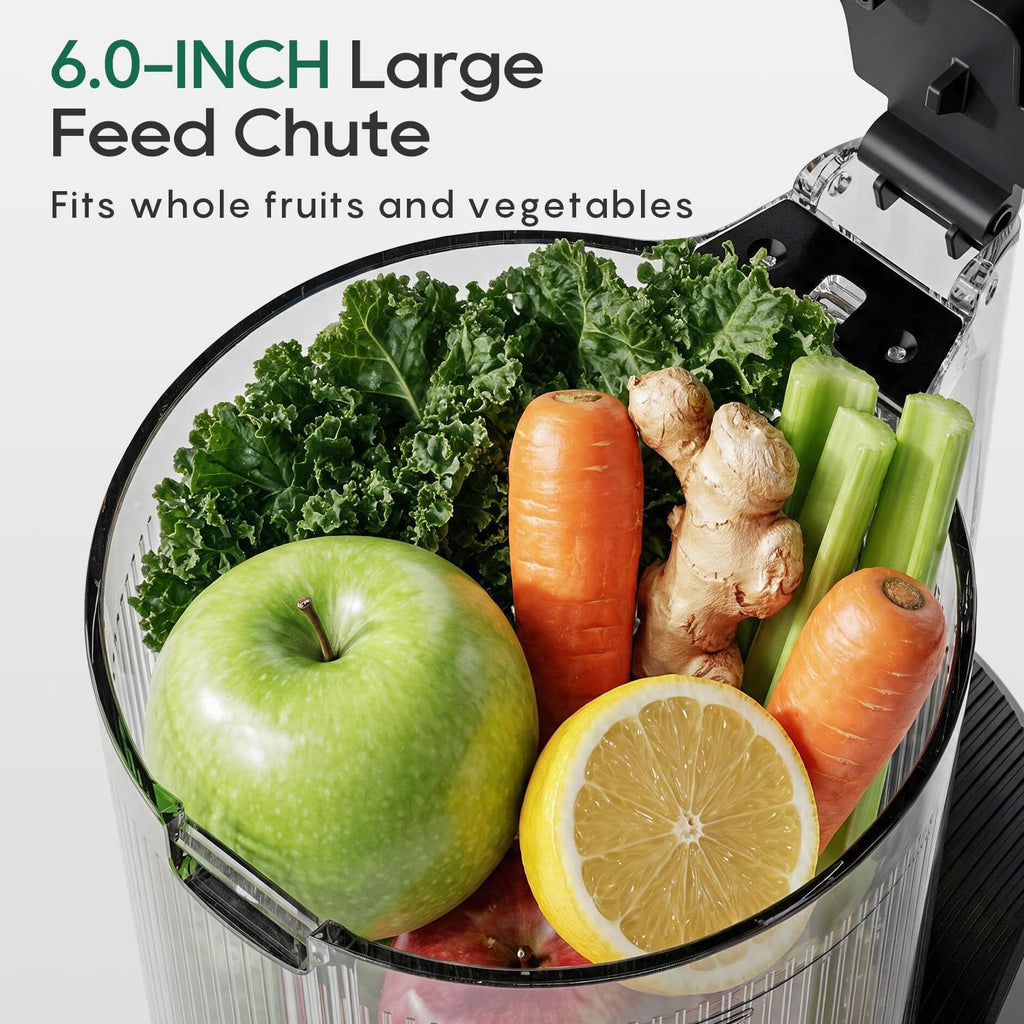 Canoly C16 Cold Press Juicer, 6" Extra Wide Feed Chute, 3-IN-1 Strainers (Juice & Sorbet & Nut Milk), Powerful AC Brushless Motor, Self Precut System, Juicer Machines with BPA-Free